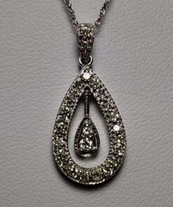 1/4ctw Vintage Dangling White Gold Diamond Necklace closeup