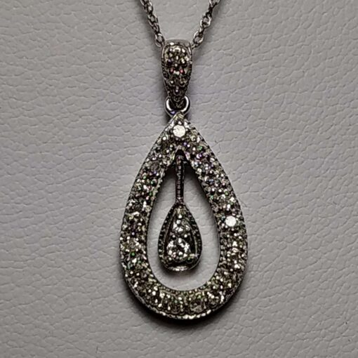 1/4ctw Vintage Dangling White Gold Diamond Necklace closeup