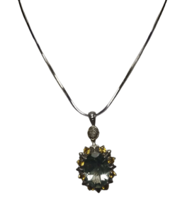 Quartz, Citrine and Diamond Halo Necklace