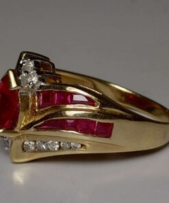 Red Zircon, Ruby, & Diamond Cocktail Ring side view