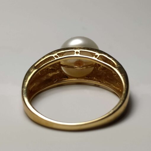 Pearl and Diamond Gold Ring back view