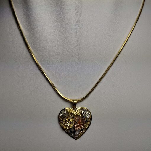 Add to wishlist Tri-Color Gold Heart Necklace with Snake Chain