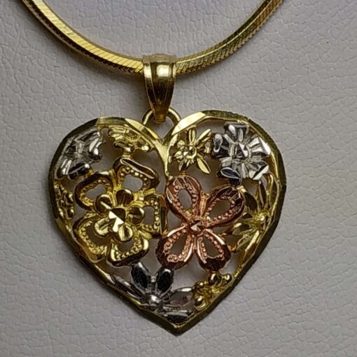 Add to wishlist Tri-Color Gold Heart Necklace with Snake Chain closeup