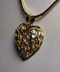 Add to wishlist Tri-Color Gold Heart Necklace with Snake Chain side view