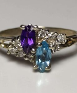 Blue Topaz, Amethyst, & Diamond Ring