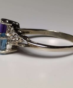 Blue Topaz, Amethyst, & Diamond Ring side view