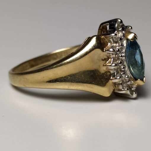 Blue Topaz & Diamond Halo Ring side