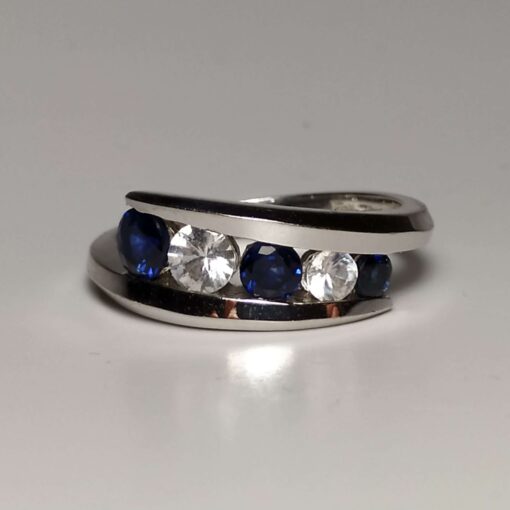 Blue & White Zircon White Gold Ring front