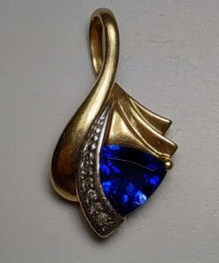Blue Zircon & Diamond Gold Pendant