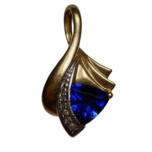 Blue Zircon & Diamond Gold Pendant outline