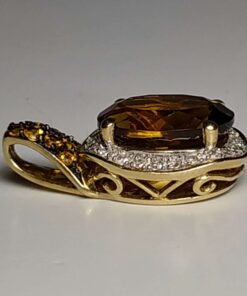 Citrine & Diamond Gold Pendant side view