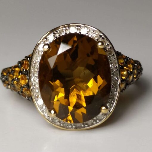 Citrine & Diamond Halo Gold Ring