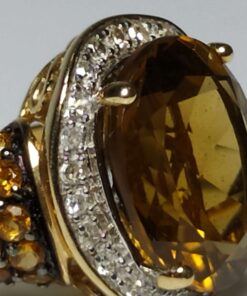 Citrine & Diamond Halo Gold Ring closeup