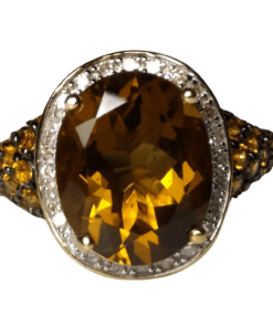 Citrine & Diamond Halo Gold Ring outline