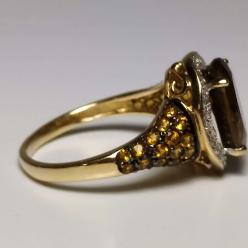 Citrine & Diamond Halo Gold Ring side view