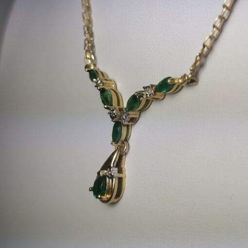 Emerald & Diamond Gold Necklace side view