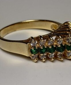 Emerald & Diamond Gold Pyramid Ring side