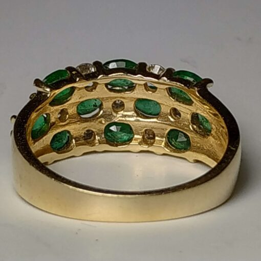 Emerald & Diamond Triple-Row Gold Ring back view