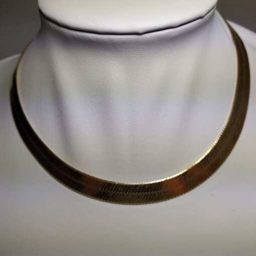 Extra Large 10.0mm Italian Beveled Herringbone Gold Necklace 1