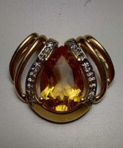 Extra Large Citrine & Diamond Gold Pendant