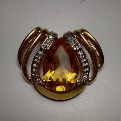 Extra Large Citrine & Diamond Gold Pendant