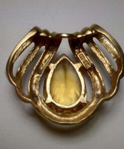 Extra Large Citrine & Diamond Gold Pendant back view