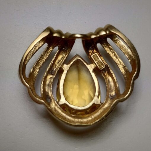 Extra Large Citrine & Diamond Gold Pendant back view