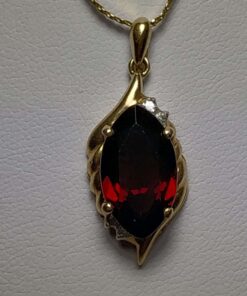 Garnet & Diamond Gold Necklace closeup