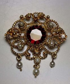 Garnet, Diamond, & Pearl Gold Pendant / Brooch