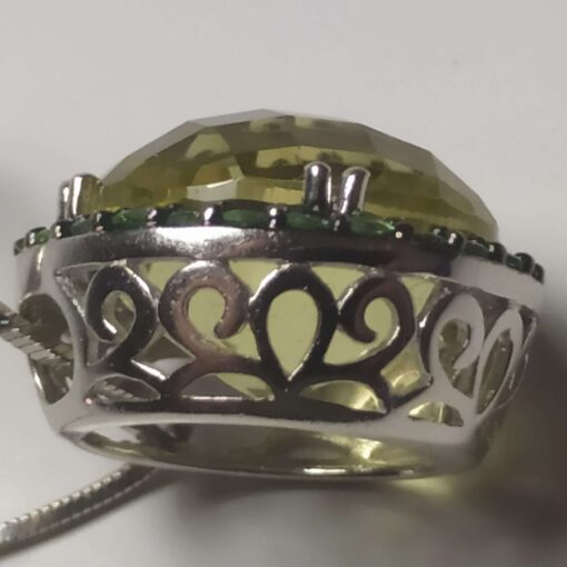 Green Garnet & Peridot White Gold Necklace closeup side view