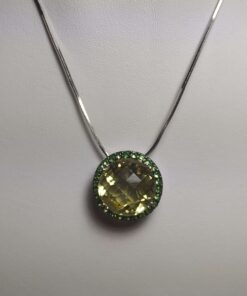Green Garnet & Peridot White Gold Necklace front view