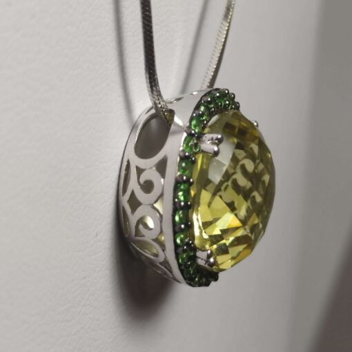 Green Garnet & Peridot White Gold Necklace side view