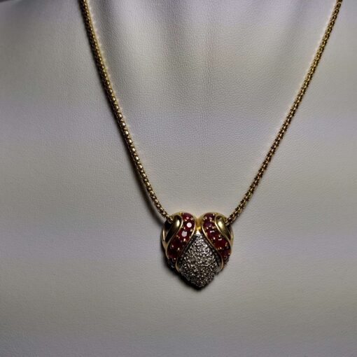 Heavy Ruby & Diamond Gold Heart Necklace