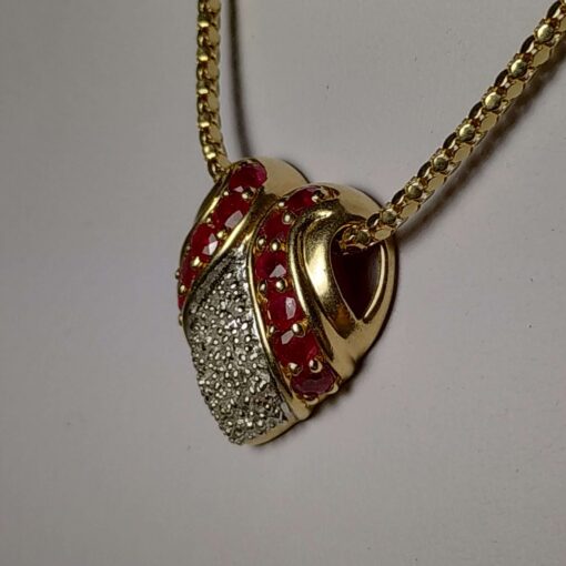 Heavy Ruby & Diamond Gold Heart Necklace side view