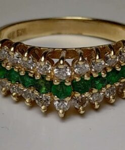 Emerald & Diamond Gold Pyramid Ring uncut
