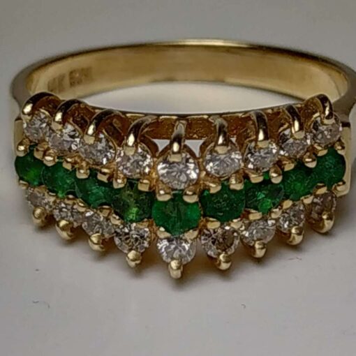 Emerald & Diamond Gold Pyramid Ring uncut