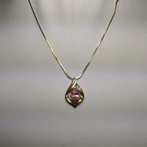 Pink Sapphire & Diamond Gold Necklace uncut