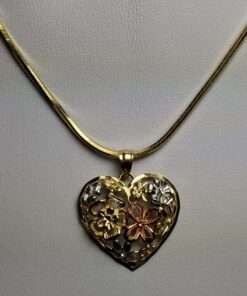 Tri-Color Gold Heart Necklace with Snake Chain