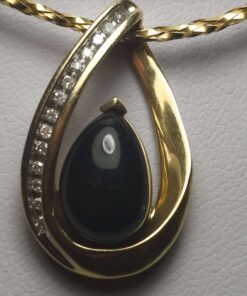 Onyx & Diamond Gold Necklace closeup