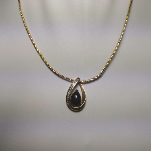 Onyx & Diamond Gold Necklace front view