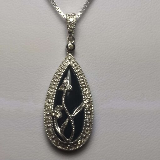 Onyx & Diamond Vintage Necklace closeup