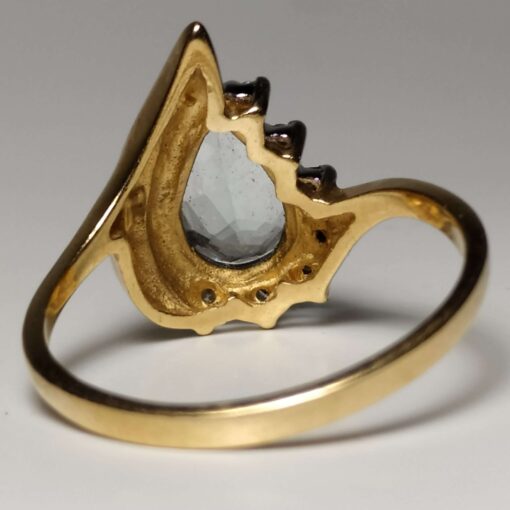 Pear Shaped Aquamarine & Diamond Ring back view
