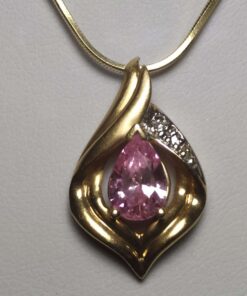 Pink Sapphire & Diamond Gold Necklace closeup