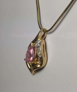 Pink Sapphire & Diamond Gold Necklace side view
