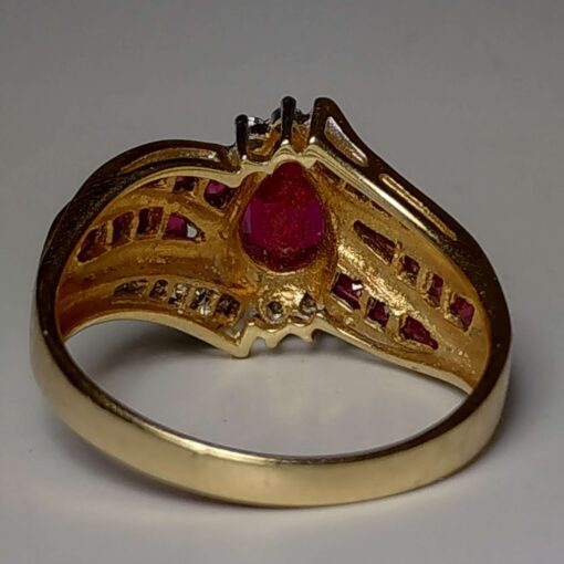 Red Zircon, Ruby, & Diamond Cocktail Ring back view
