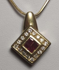 Ruby & Diamond Halo Necklace closeup