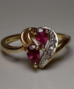 Ruby & Diamond Heart Gold Ring