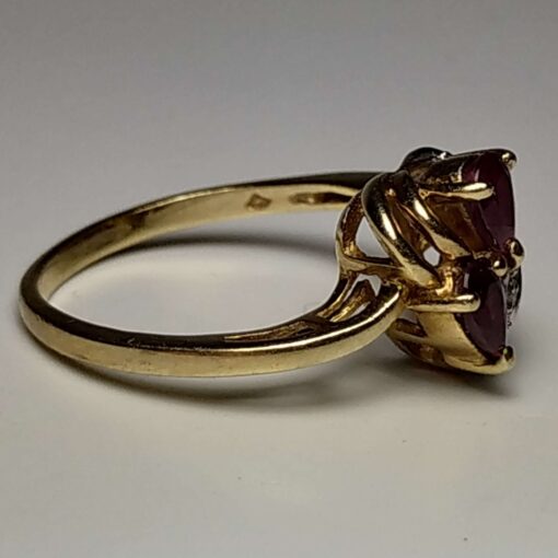 Ruby & Diamond Heart Gold Ring side view