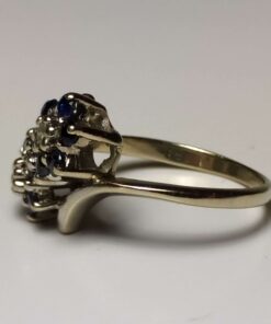 Sapphire and Diamond Double Flower Cluster side view