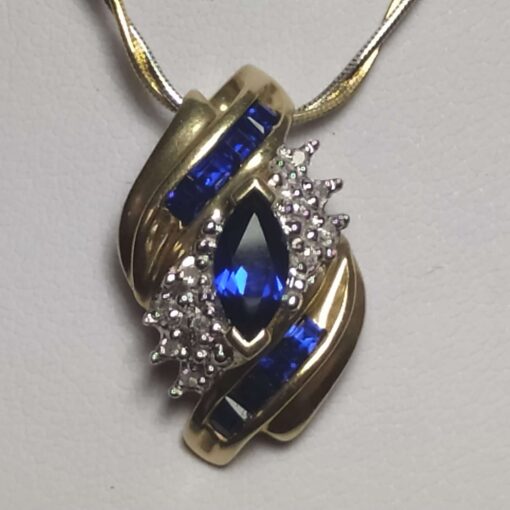 Sapphire & Diamond Two-Tone Gold Necklace closeup